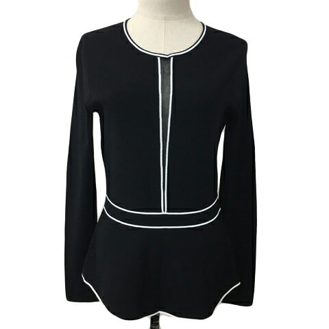 【中古】マークケイン MARCCAIN カットソー ニット プルオーバー ラウンドネック 長袖 N2 黒 白 ブラック ホワイト レディース 【ベクトル 古着】 250516