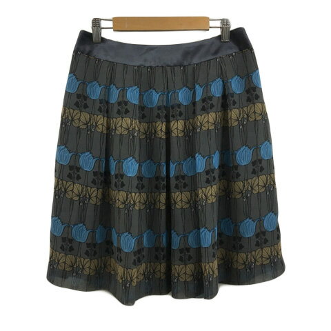 【中古】マルティニーク martinique スカート フレア 膝丈 シフォン 総柄 花柄 2 グレー 青 ブルー レディース 【ベクトル 古着】 250710