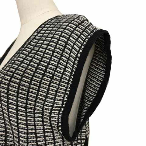 【中古】ナイスクラップ NICE CLAUP continuer de ベスト ニット Vネック チェック ショート F 黒 白 ブラック ホワイト レディース 【ベクトル 古着】 250620