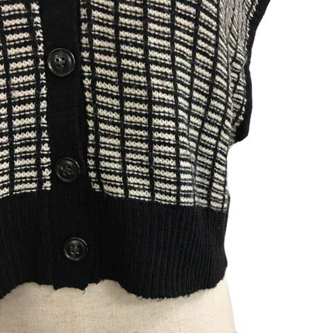 【中古】ナイスクラップ NICE CLAUP continuer de ベスト ニット Vネック チェック ショート F 黒 白 ブラック ホワイト レディース 【ベクトル 古着】 250620