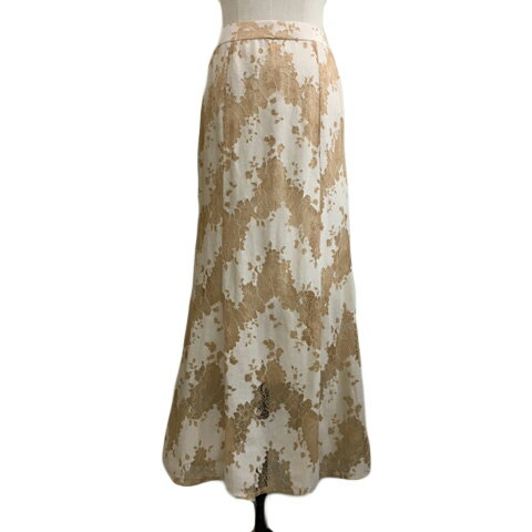 【中古】ディスコート Discoat スカート フレア マーメイド ロング 総柄 レース ウエストゴム F ベージュ 茶 ブラウン レディース 【ベクトル 古着...