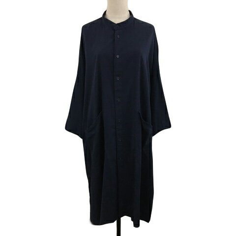 乐天商城 - 【中古】ニコアンド Niko and.. シャツワンピース Iライン ロング 無地 長袖 F 紺 ネイビー レディース 【ベクトル 古着】 250718