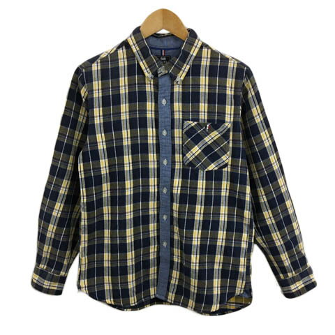 【中古】ビームスハート BEAMS HEART シャツ カジュアル ボタンダウン チェック 長袖 M 紺 黄 ネイビー イエロー メンズ 【ベクトル 古着】 250718