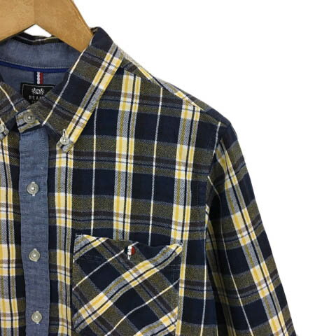 【中古】ビームスハート BEAMS HEART シャツ カジュアル ボタンダウン チェック 長袖 M 紺 黄 ネイビー イエロー メンズ 【ベクトル 古着】 250718 2