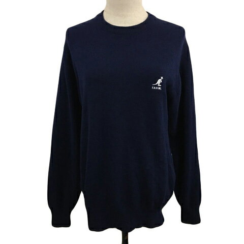 【中古】カンゴール KANGOL セーター ニット プルオーバー クルーネック 刺繍 ロゴ ウール 長袖 M 紺 ..