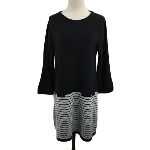 【中古】シューラルー SHOO LA RUE チュニック ニット Aライン ミニ 切替 ボーダー ラメ 長袖 L 黒 グレー ブラック レディース 【ベクトル 古着】 250805