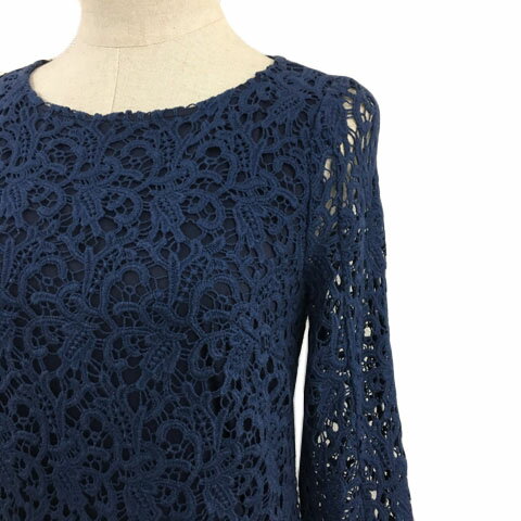 【中古】未使用品 スパイラルガール SPIRALGIRL ワンピース Iライン ミニ 総レース 長袖 1 紺 ネイビー レディース 【ベクトル 古着】 250724