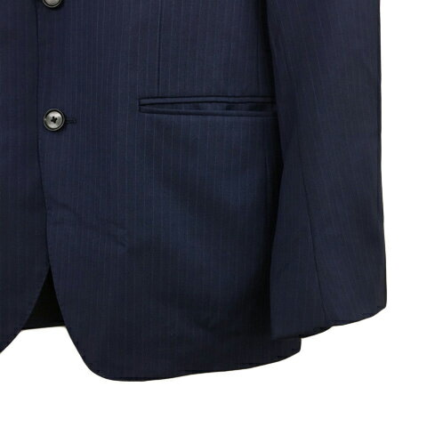 【中古】シンプリシテェ SIMPLICITE plus セットアップ スーツ ジャケット テーラード シングル 長袖 パンツ テーパード ロング ウール ストライプ 46 紺 ネイビー メンズ 【ベクトル 古着】 250829