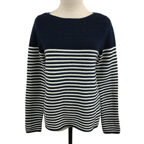 【中古】未使用品 テチチ Te chichi セーター ニット ラウンドネック プルオーバー ボーダー 長袖 F 紺 白 ネイビー ホワイト レディース 【ベクトル 古着】 250820(4)