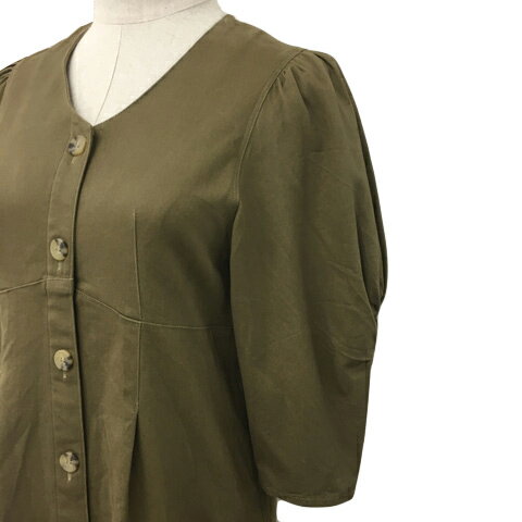 【中古】シンプリシテェ SIMPLICITE シャツワンピース Iライン ロング Vネック 無地 五分袖 S 緑 グリーン レディース 【ベクトル 古着】 250821