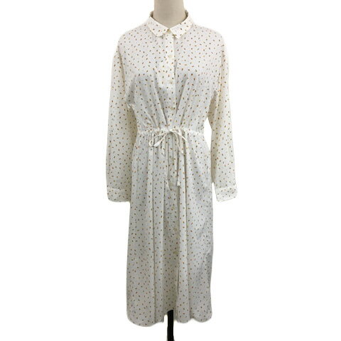 【中古】未使用品 インデックス INDEX シャツワンピース Iライン ロング 花柄 長袖 M 白 黄 ホワイト イエロー レディース 【ベクトル 古着】 250829