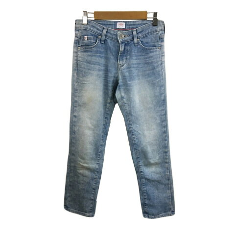 【中古】エドウィン EDWIN パンツ デニム ジーンズ テーパード クロップド ジップフライ 無地 25 水色 青 ライトブルー ブルー レディース 【ベクトル 古着】 251107