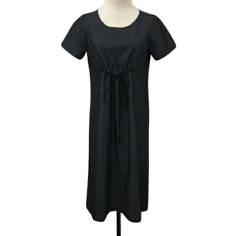 【中古】ランセル LANCEL SPICE ワンピース フレア ロング リボン 無地 半袖 9 グレー 黒 ブラック レ..