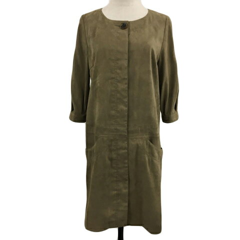 【中古】23区 オンワード樫山 コート ワンピース ノーカラー ミドル スエード調 七分袖 38 茶 ブラウン レディース 【ベクトル 古着】 251105