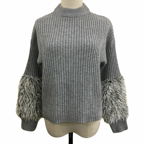 【中古】ビス ViS セーター ニット プルオーバー モックネック リブ 無地 切替 フェイクファー 長袖 F ..