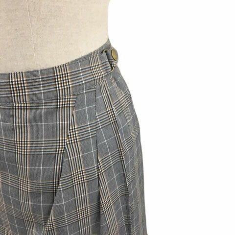 【中古】ポールスチュアート PAUL STUART スカート タイト ナロー ひざ丈 ラップ風 タック チェック 6 グレー 茶 ブラウン レディース 【ベクトル 古着】 260501 2