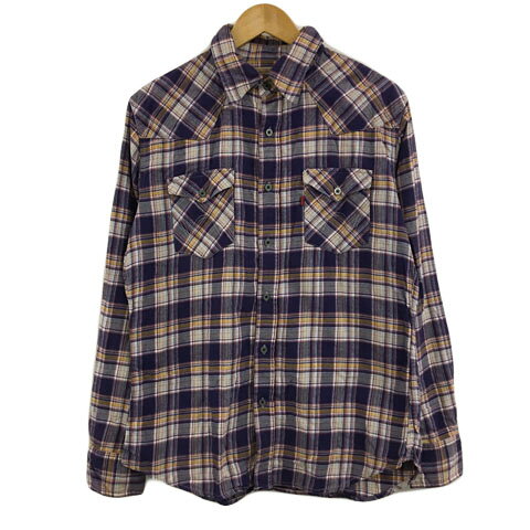【中古】エドウィン EDWIN シャツ カジュアル スタンダード チェック 長袖 L 紫 白 パープル ホワイト メンズ 【ベクトル 古着】 251117