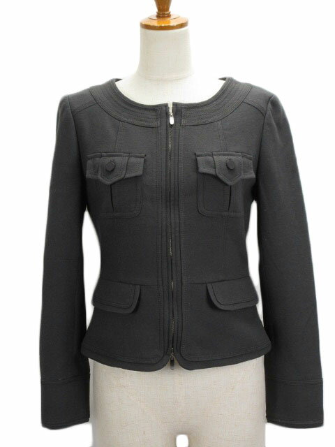 【中古】ボディドレッシングデラックス BODY DRESSING Deluxe ジャケット ノーカラー ジップアップ ウール 38 黒 ブラック レディース ..