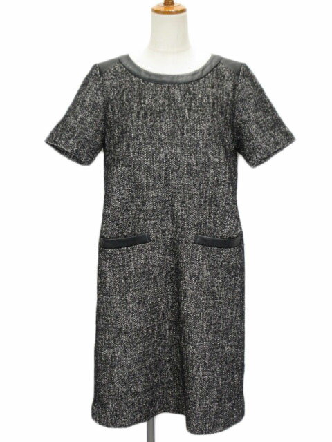 【中古】リミテッドエディション LIMITED EDITION ワンピース ツイード ヨーク レザー 半袖 ウール混 40 黒 ブラック レディース 【ベクトル 古着】 191127 ベクトルプレミアム店