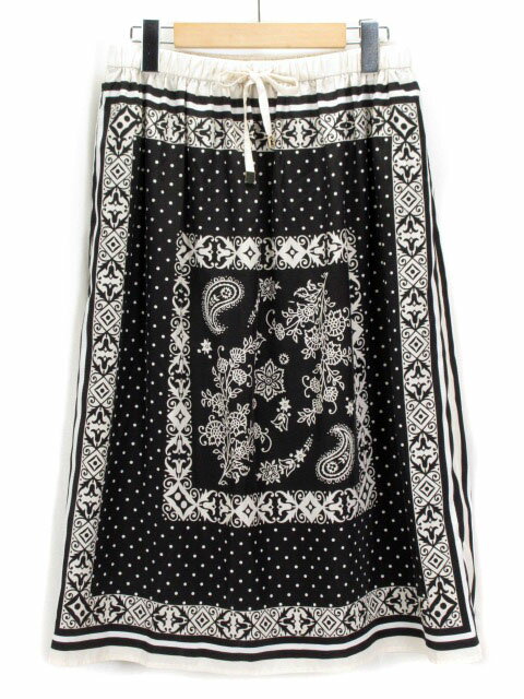 【中古】ディスコート Discoat スカート フレア ドット ペイズリー F 黒 ブラック ベージュ レディース 【ベクトル 古着】 220924