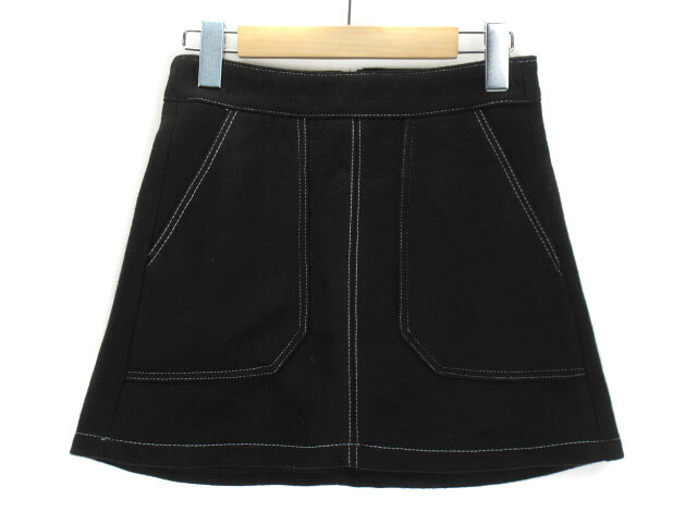 乐天商城 - 【中古】ベルシュカ Bershka スカート 台形 ステッチ ウール混 S 黒 ブラック レディース 【ベクトル 古着】 221208
