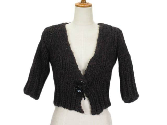 【中古】ツインセット TWIN-SET カーディガン ボレロ ニット ミックス 五分袖 ウール M 茶 ブラウン 黒 ブラック レディース 【ベクトル 古着】 221212