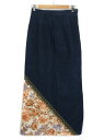 【中古】フェリシモ felissimo collection スカート ロング マキシ デニム 花柄 レース スリット 7 紺 ネイビー レディース 【ベクトル...