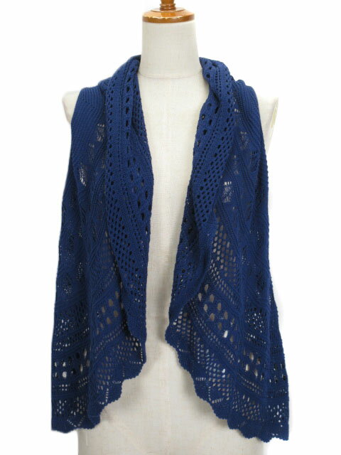 【中古】シップス SHIPS カーディガン ジレ ニット クロシェ 青 ブルー レディース 【ベクトル 古着】 230108