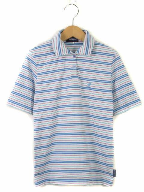 【中古】カンゴール KANGOL ポロシャツ ボーダー ロゴ 刺繍 半袖 L 青 ブルー レディース 【ベクトル ..