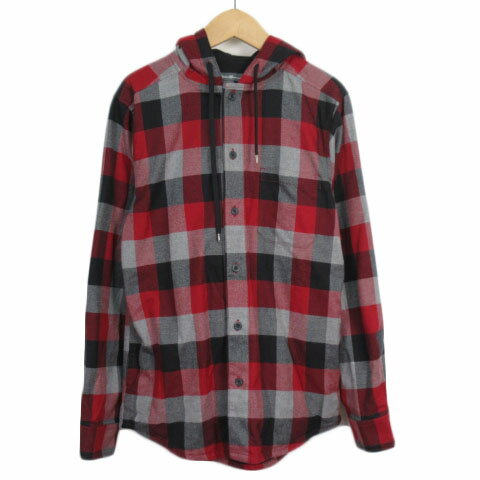 【中古】エディーバウアー EDDIE BAUER ジャケット シャツ チェック フード コットン XS 赤 レッド グレー メンズ 【ベクトル 古着】 201111 ベクトルプレミアム店