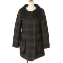 【中古】プライドインターナショナルデザイン PRIDE コート ビッグカラー チェック パイピング ニット ウール 40 黒 ブラック 茶 ブラウン レディース 【ベクトル 古着】 210928