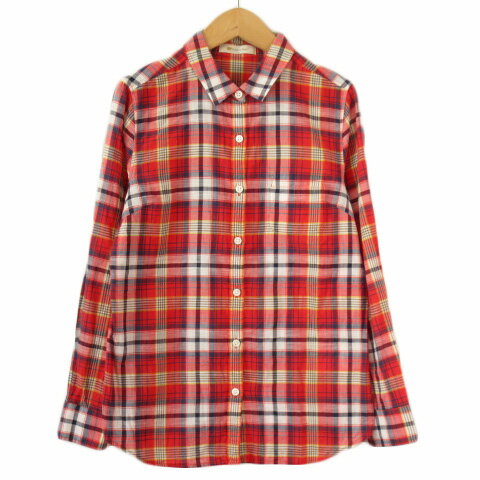【中古】ゴールデンベア GOLDEN BEAR シャツ チェック 長袖 コットン M 赤 レッド レディース 【ベクトル 古着】 211208(4)