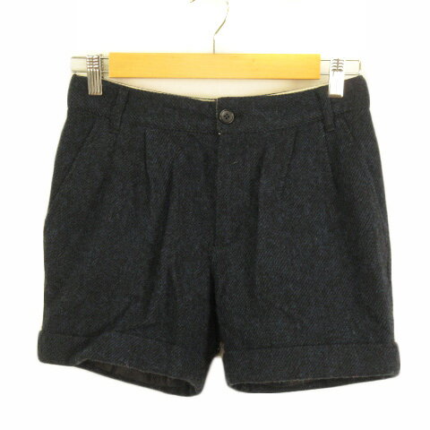 Wool - 【中古】ジャーナルスタンダード レリューム JOURNAL STANDARD relume ショートパンツ ロールアップ タック ウール 36 青 ブルー 黒 ブラック レディース 【ベクトル 古着】 220205
