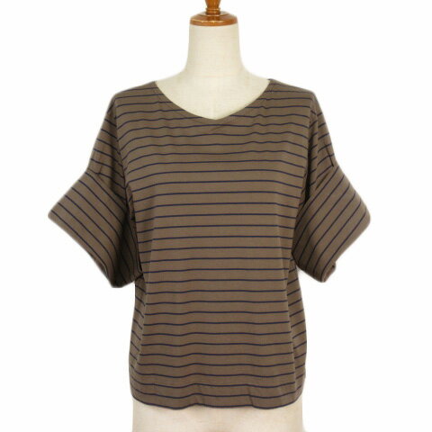 【中古】セブンアイディコンセプト 7-IDconcept カットソー ボーダー ワイドスリーブ 38 茶 ブラウン レディース 【ベクトル 古着】 220219