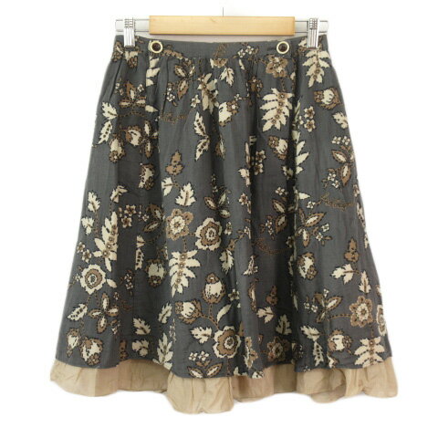 【中古】ロイスクレヨン Lois CRAYON スカート フレア 花柄 レイヤード コットン M グレー レディース 【ベクトル 古着】 220723