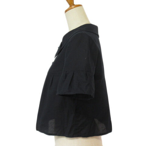 【中古】クミキョク 組曲 KUMIKYOKU ジャケット ショート丈 クロップド 半袖 2 紺 ネイビー レディース 【ベクトル 古着】 220727