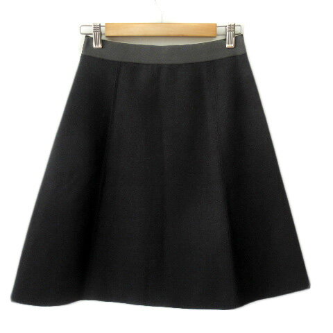 【中古】ランバン LANVIN スカート フレア ポンチ ウール シルク 38 黒 ブラック レディース 【ベクトル 古着】 220803