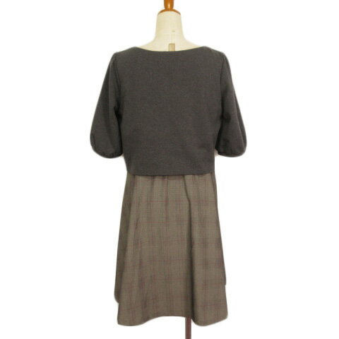 【中古】クチュールブローチ COUTURE BROOCH ワンピース フレア チェック フリル 五分袖 38 グレー レディース 【ベクトル 古着】 221122