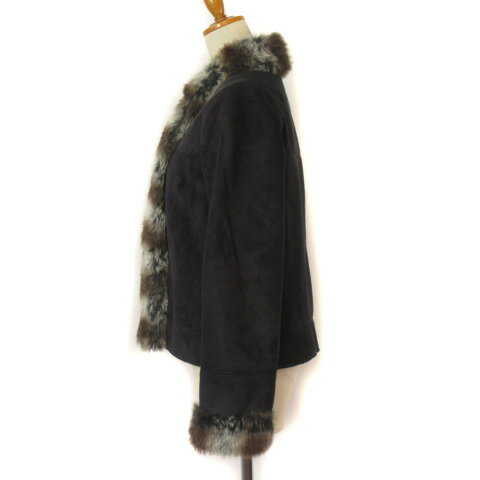 【中古】ローラアシュレイ LAURA ASHLEY ジャケット フェイクムートン フェイクファー S 黒 ブラック レディース 【ベクトル 古着】 221228