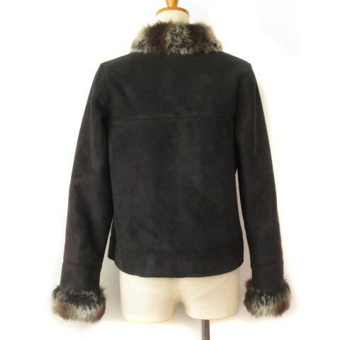 【中古】ローラアシュレイ LAURA ASHLEY ジャケット フェイクムートン フェイクファー S 黒 ブラック レディース 【ベクトル 古着】 221228