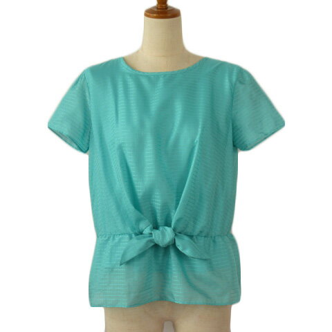 【中古】23区 オンワード樫山 ブラウス フロントノット ボーダー 半袖 シフォン 38 青 ブルー 緑 グリーン レディース 【ベクトル 古着】 230129