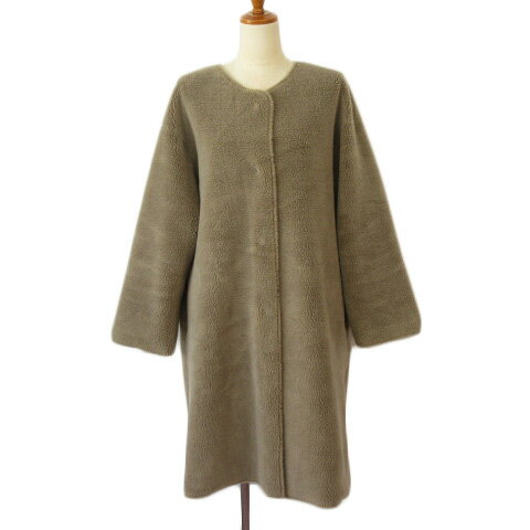 【中古】カプリシューレマージュ CAPRICIEUX LE'MAGE コート ノーカラー リバーシブル フェイクファー ボア フェイクムートン 36 ベージュ レディース 【ベクトル 古着】 230808