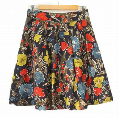 乐天商城 - 【中古】ローラアシュレイ LAURA ASHLEY スカート フレア 花柄 シルク 13 紺 ネイビー レディース 【ベクトル 古着】 230921