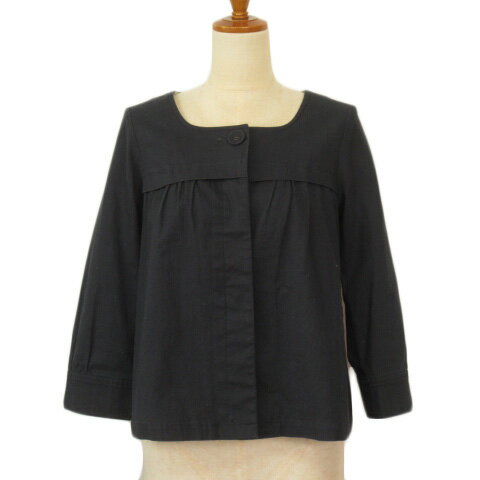 【中古】ノーリーズ Nolley's ecru ジャケット ノーカラー 七分袖 コットン リネン 38 紺 ネイビー レディース 【ベクトル 古着】 231017