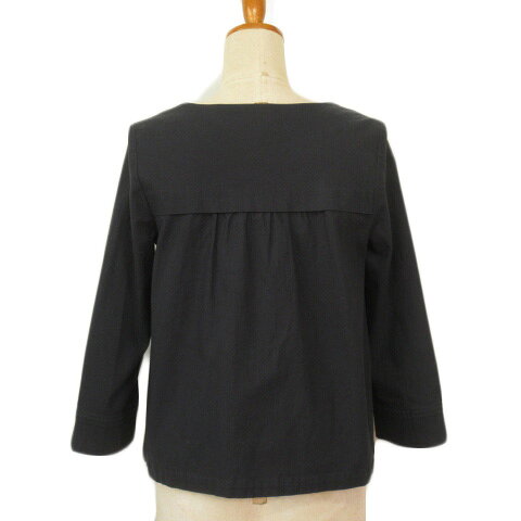 【中古】ノーリーズ Nolley's ecru ジャケット ノーカラー 七分袖 コットン リネン 38 紺 ネイビー レディース 【ベクトル 古着】 231017