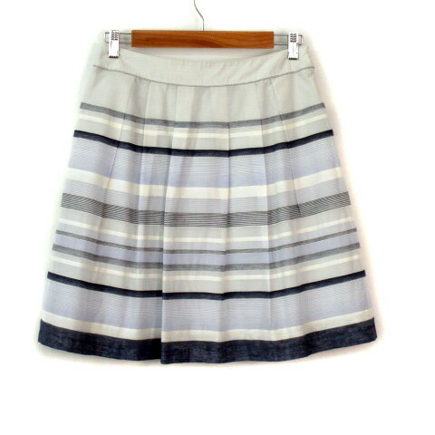 【中古】自由区 オンワード樫山 スカート フレア ボーダー タック 40 グレー レディース 【ベクトル 古着】 231129(4)