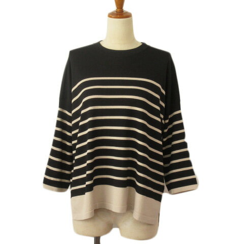 【中古】アー・ヴェ・ヴェ ミッシェルクラン a.v.v カットソー ニット ボーダー 七分袖 L 黒 ブラック ..