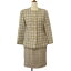 【中古】ハナエモリ HANAE MORI ヴィンテージ スーツ チェック ジャケット スカート 9A3 グレージュ レ..