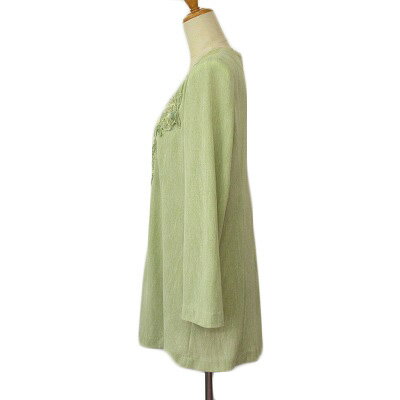 【中古】MONK モンク レトロ ヴィンテージ 日本製 カーディガン ニット 刺繍 レース 緑 グリーン レディース 【ベクトル 古着】 240601