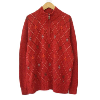 【中古】ハッシュパピー Hush Puppies セーター ニット ハーフジップ アーガイル LL 赤 レッド メンズ 【ベクトル 古着】 240829